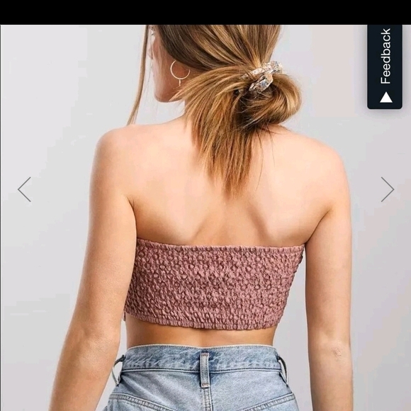 Free People Strapless Lace Crop Top Bandeau - Pink Size LARGE - Picture 2 of 7